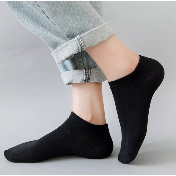 Shoes - Lot Of 4 Pairs Womens Ankle Socks Black Cotton Crew Socks Low Cut Invisible NEW